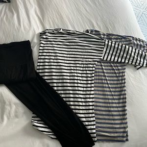 Hatch Maternity Bundle: 2 size 3 striped shirts and XL leggings